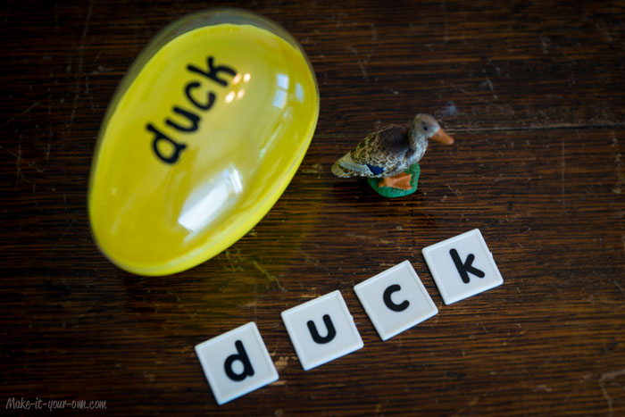 Re-using Filler (Easter) Eggs for spelling/making/ building words: duck example