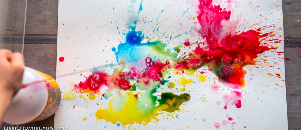 Pump Painting with make-it-your-own.com (Creative activities for kids). This painting process re-imagines soap pumps as a painting tool. It allows children to see what secondary colours are formed by the use of primary colours. (And who doesn't love water play!?)