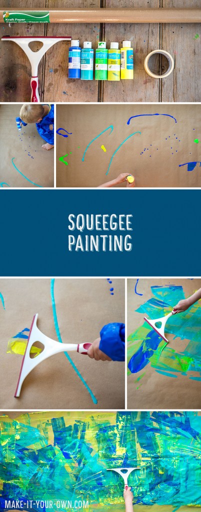 Squeegee Painting with make-it-your-own.com (Creative activities for kids).  This process art is an easy set-up and the paper can then be used for collage, packaging or personalized gift wrap!