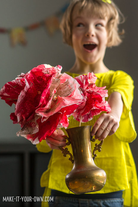 Spherical Valentine Flowers made with coffee filters and cupcake liners! 