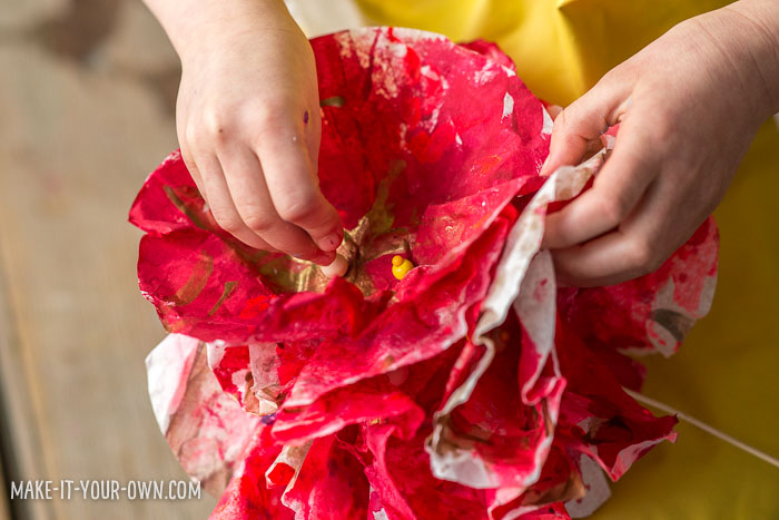 Spherical Valentine Flowers made with coffee filters and cupcake liners! 