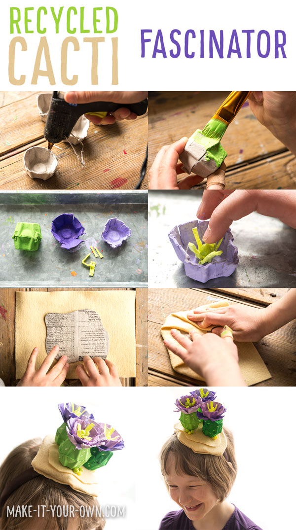 CACTI FASCINATOR: Re-use an egg carton to make this desert bloom! Perfect for Hat Day at school or Earth Day!