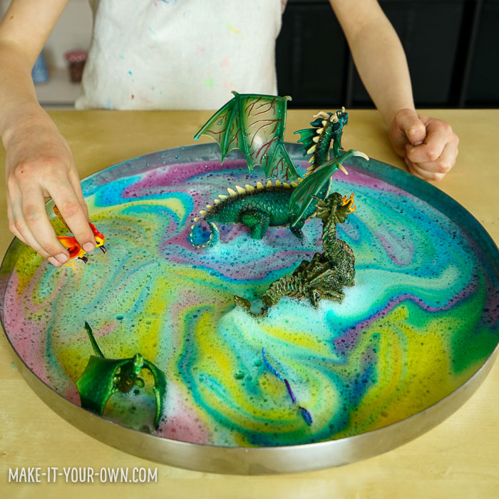 Magical Sensory Play:  Make a Magical Mushroom Brush, Rainbow Foam and Glittery Water to Wash Unicorns, Dragons, Pegai and all your magical creatures! 
