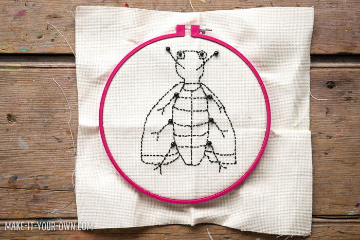 Embroider a Drawing:  Inspired by the book How to Survive as a Firefly, we drew a firefly and then embroidered it!