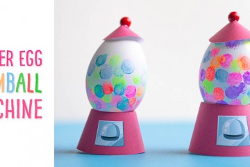 Gum Ball Machine Easter Egg: We provide you with a free template to make this Easter egg decorating idea for kids which uses their very own fingerprints- what a cute keepsake (especially for Grandma or Grandpa)! Use your fingers and a non-toxic stamp pad to decorate eggs to look like a gum ball machine!