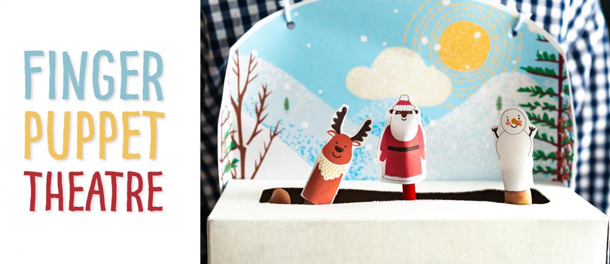 Finger Puppets and a Recycled Kleenex Box Theatre! Included are printable characters (Santa, Reindeer and Woodland Animals) and a background scene (one winter-y and one you can design yourself) to attach to your recycled Kleenex tissue box stage to make a theatre!