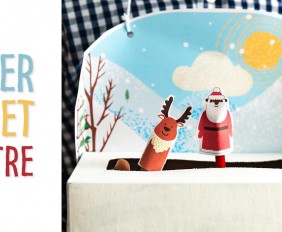 Finger Puppets and a Recycled Kleenex Box Theatre! Included are printable characters (Santa, Reindeer and Woodland Animals) and a background scene (one winter-y and one you can design yourself) to attach to your recycled Kleenex tissue box stage to make a theatre!