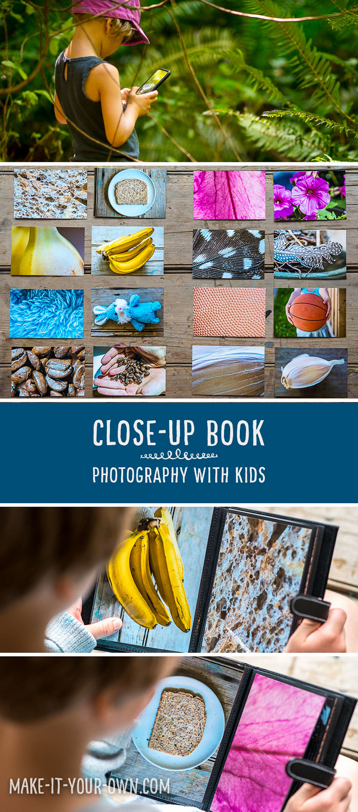 Photography with Kids: How to Make a Close-Up Book.  If your children or students are interested in digital media photography skills are an important component and this book allows them to work on zooming in and out to form a challenge for their friends!