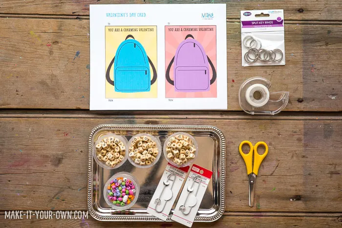 Backpack Charm Valentine: Make this friendship pin to accessorize your friend's backpack. Download the free printable card as well!