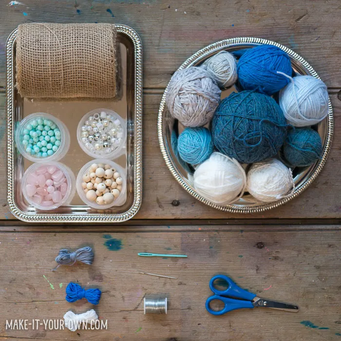 Create a wave sewing on burlap, inspired by The Great Wave off Kanagawa