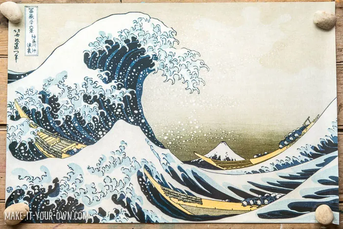 Sew a wave: Create a wave sewing on burlap, inspired by The Great Wave Off Kanagawa