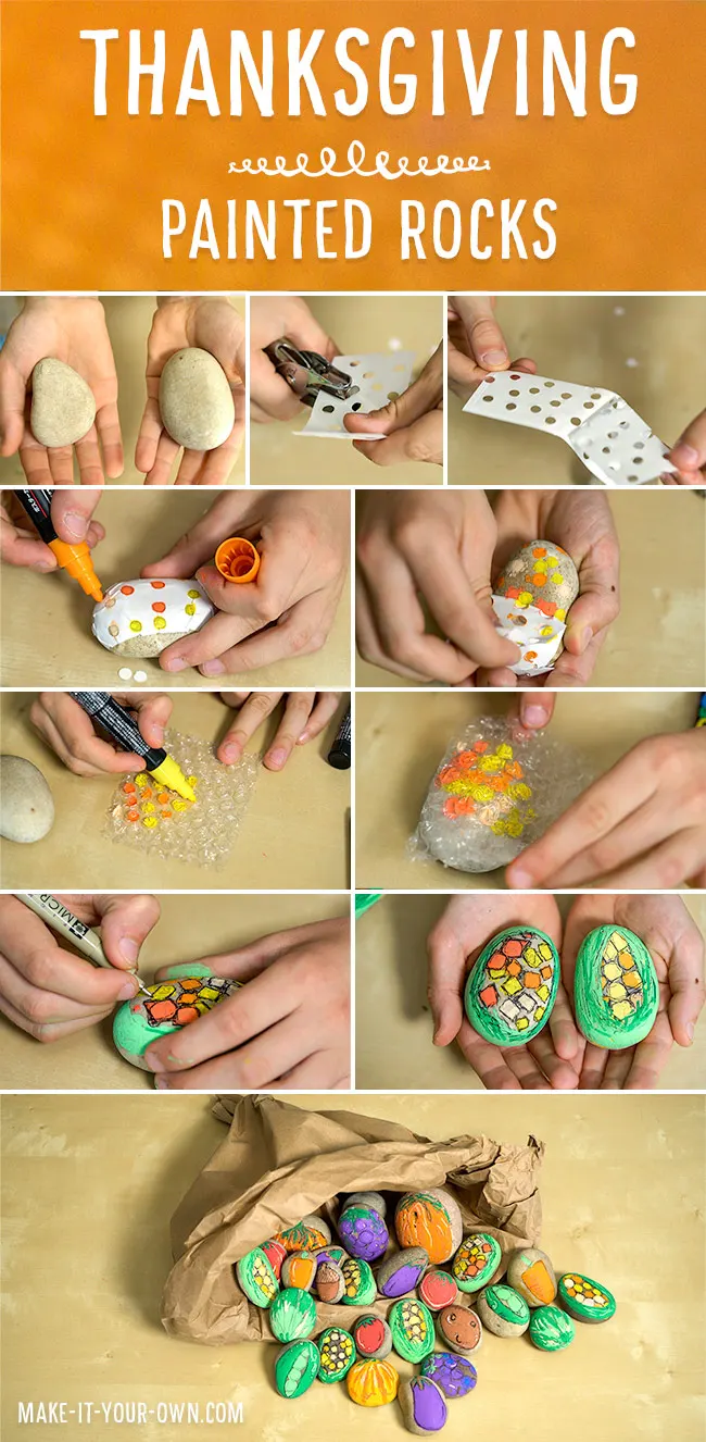 Make a painted rock cornucopia for Thanksgiving!