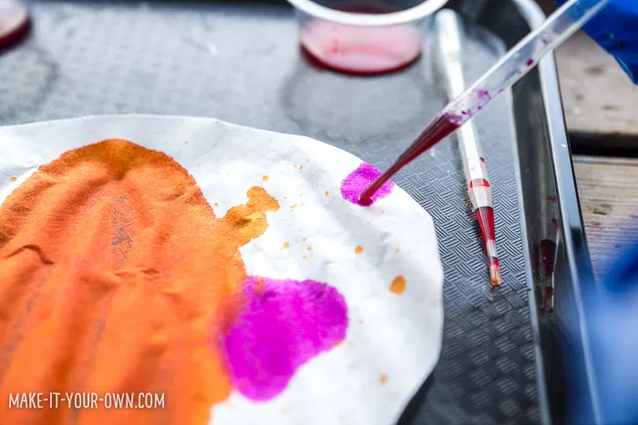 Children in Preschool, Kindergarten and School age will enjoy this painting activity which incorporates pipette painting and splatter painting to make an EASTER EGG GARLAND that would make a beautiful sun catcher!