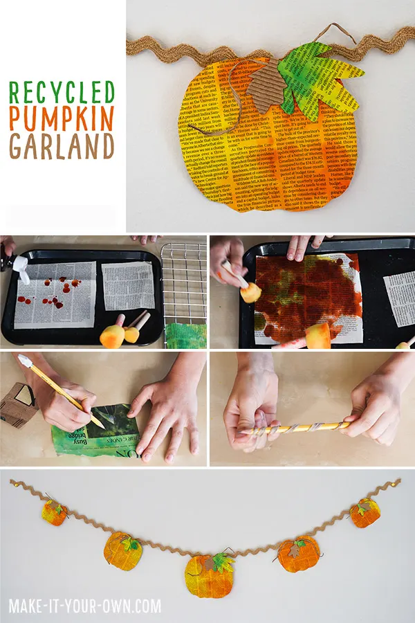 Make this Fall PUMPKIN GARLAND out of newsprint and a bit of watercolour paint!