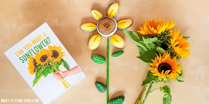 Create a ROCK SUNFLOWER inspired by nature and the ROCK ART HANDBOOK which details the best supplies and different types of creative rock painting projects!