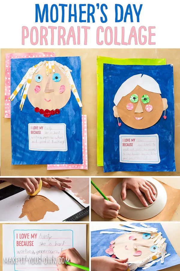 Eric Carle Inspired Mother's Day Collage Portraits: We show you how to create the appearance of textured paper and then create a portrait of your Mother, Grandma, Aunt or special female in your life. Our free printable allows you to write a special, personal message about what you admire and appreciate about your mom, aunt etc.