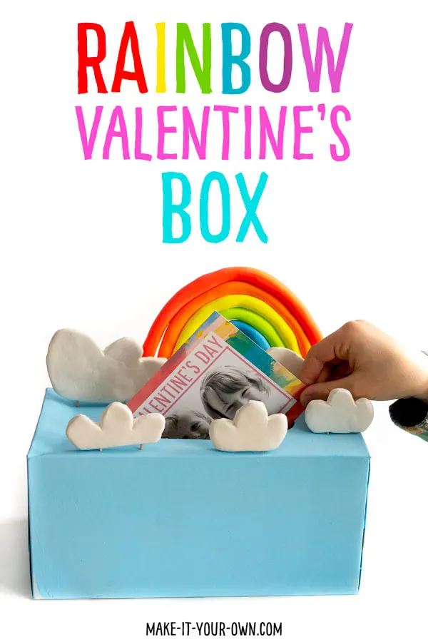 Transform a tissue box into a box to collect Valentine's Day cards! Make the rainbow and the clouds out of Crayola Model Magic to turn your box into the sky. This Valentine's day recycled craft is sure to bring a smile to kids' faces and includes a free printable card you could attach to rainbow crayons, bead to make a necklace or a paint palette! Find the details here: http://make-it-your-own.com/rainbow-valentine-box-card/